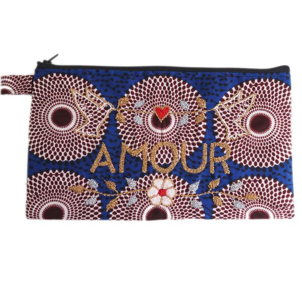 CSAO PARIS 刺繍 amour 愛 メッセージ ポーチ アフリカン ワックス フランス ハン...