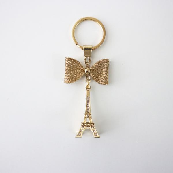 paris おみやげ エッフェル塔 ゴールド リボン キーホルダー キーリング ラインストーン クリ...