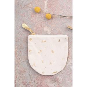 フランス Des petits hauts  ナチュラルコットン ポーチ ゴールド プリント