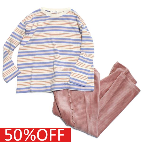 セール 「50%OFF」 SETウェア &quot;アンパサンド&quot; 子供服 先染めボーダーゆったりTシャツセッ...