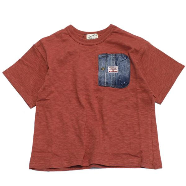 セール 「50%OFF」 半袖Tシャツ &quot;エフオーキッズ&quot; デニムポケットTシャツ レッド(RR)