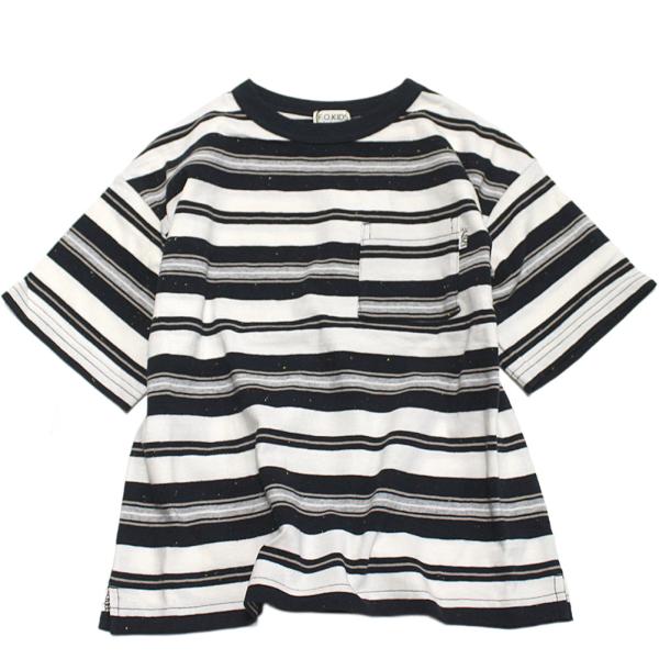 セール 「50%OFF」 半袖Tシャツ &quot;エフオーキッズ&quot; マルチボーダーワイドTシャツ ブラック(...