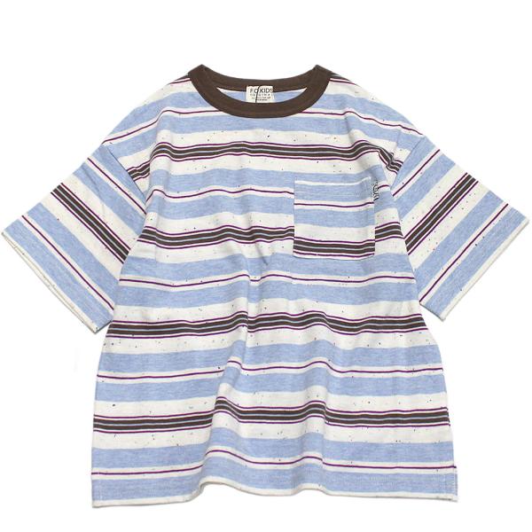 セール 「50%OFF」 半袖Tシャツ &quot;エフオーキッズ&quot; マルチボーダーワイドTシャツ サックス(...