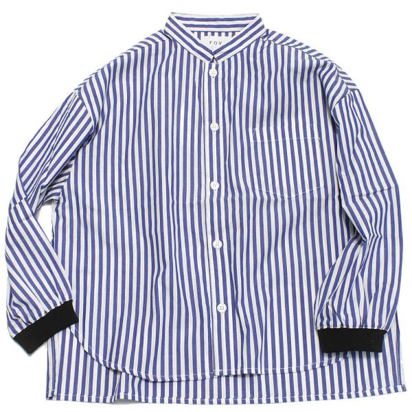 セール 「50%OFF」 シャツ・ブラウス &quot;フォブ&quot; ストライプマオカラーシャツ ブルー(BL)