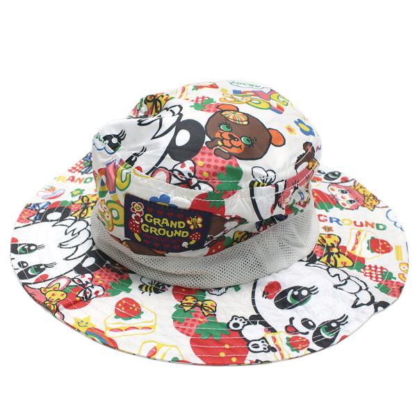 帽子 "子供服/女の子/レトロ/グラグラ" ストロベリーLOVE総柄ハット オフホワイト