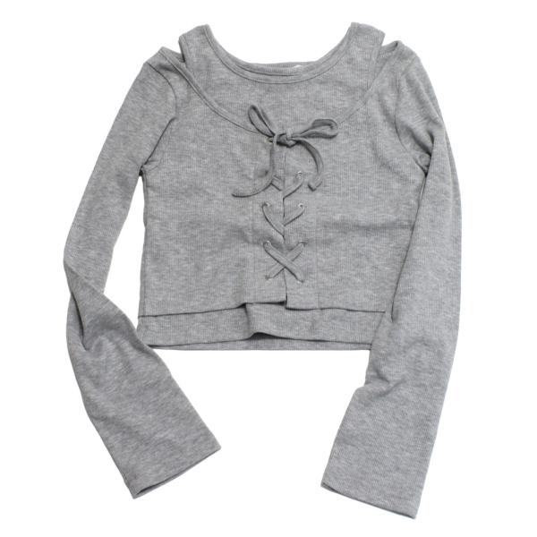 長袖Tシャツ "Love toxic　ラブトキシック" レースアップテレコ長袖Tシャツ トップグレー...