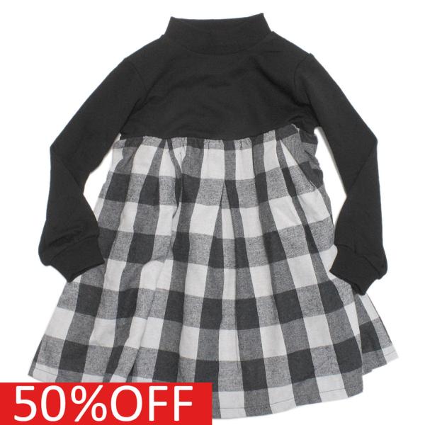 セール 「50%OFF」 ワンピース &quot;マルーク&quot; 子供服 裏毛ブロックチェックワンピース クロ系(...