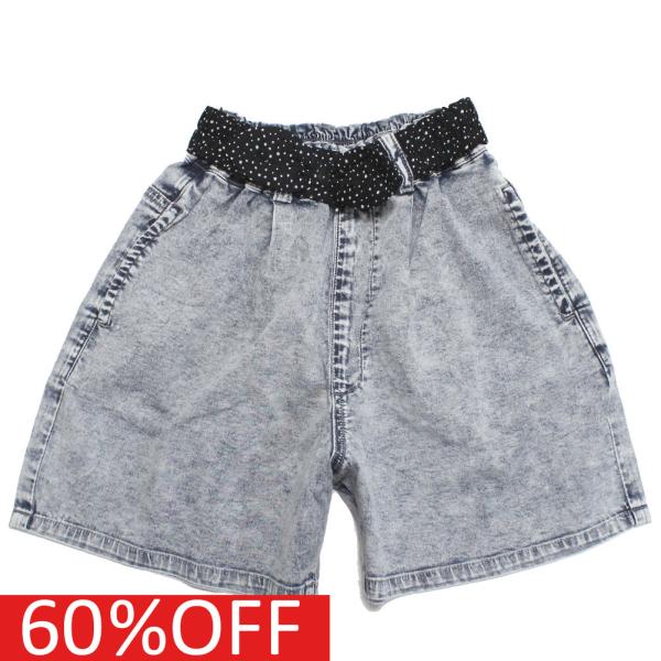 セール 「50%OFF」 ハーフパンツ &quot;マルーク&quot; 子供服 デニムドットリボンベルト付きキュロット...