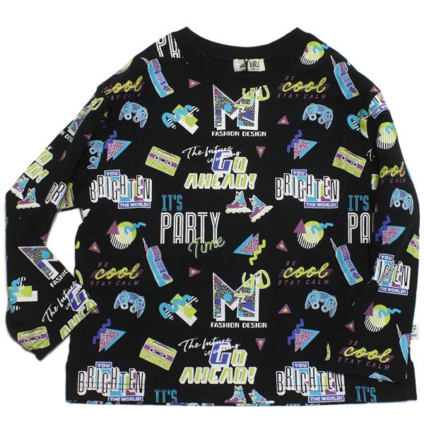 長袖Tシャツ "makeyourday メイクユアデイ" レトロ柄Tシャツ ブラック(BK)