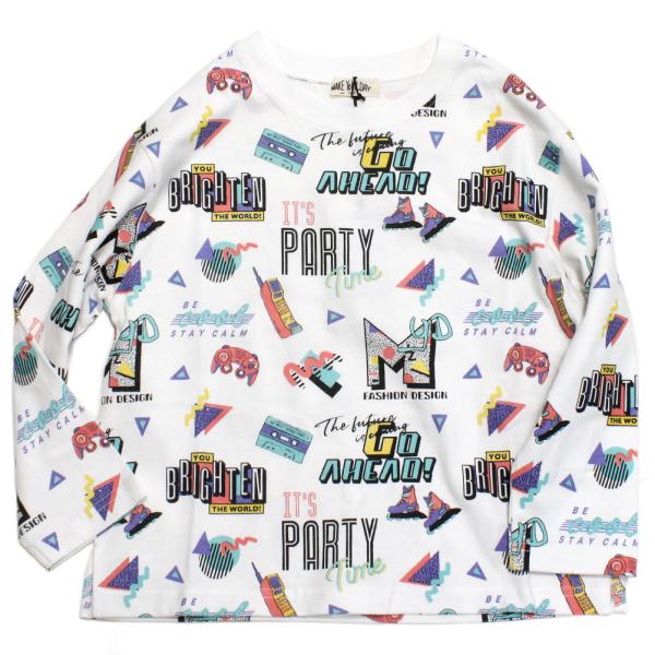 長袖Tシャツ "makeyourday メイクユアデイ" レトロ柄Tシャツ オフホワイト(OW)