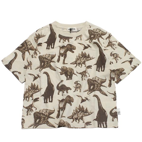 半袖Tシャツ "makeyourday メイクユアデイ" モノトーンキョウリュウTシャツ ベージュ(...