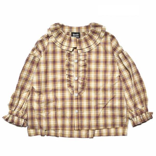 セール 「50%OFF」 シャツ・ブラウス &quot;ニードルワークス&quot; チェックローンガーリーブラウス ベ...
