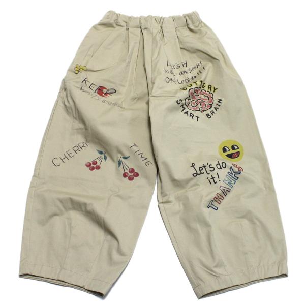 セール 「50%OFF」 ロングパンツ &quot;ニードルワークス&quot; ギャバ落書きタックワイドパンツ ベージ...