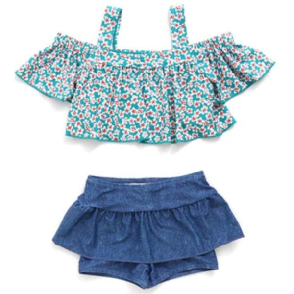 スイムグッズ "オーシャン&amp;グラウンド" GIRL’S 水着 オフショルダーセットアップ グリーン(...