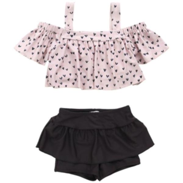 スイムグッズ "オーシャン&amp;グラウンド" GIRL’S 水着 オフショルダーセットアップ ハート(H...