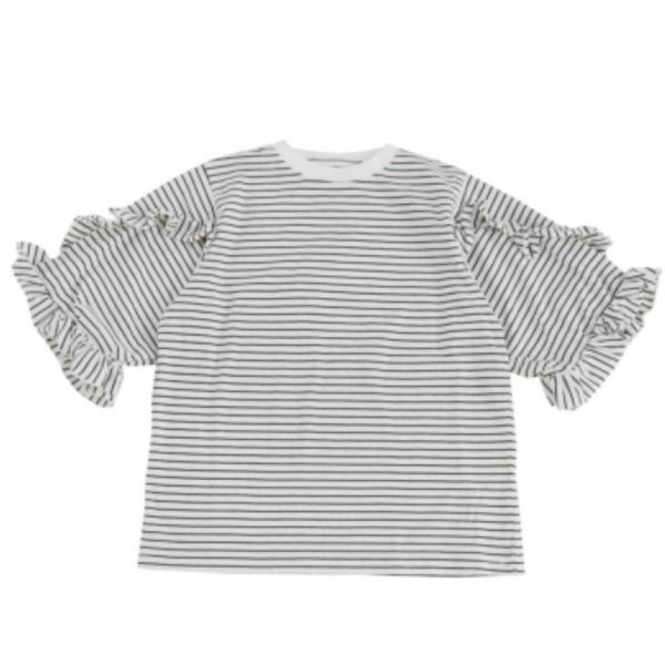 セール 「50%OFF」 長袖Tシャツ &quot;オーシャン&amp;グラウンド&quot; 8分袖フリルボーダーT ブラック...