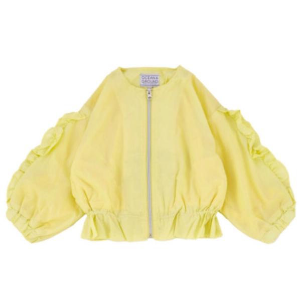 セール 「40%OFF」 アウター "オーシャン&amp;グラウンド" ノーカラーナイロンフリルJKT イエ...