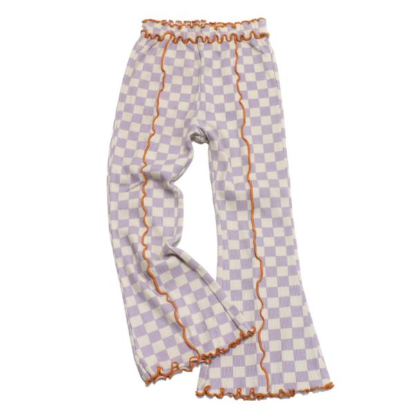ロングパンツ "" 配色メロウのストレッチリブフレアパンツ ラベンダー(LV)