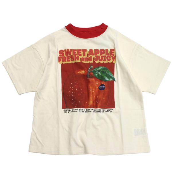 セール 「50%OFF」 半袖Tシャツ "" 元気いっぱいリンゴのグラフィックTシャツ アイボリー(...