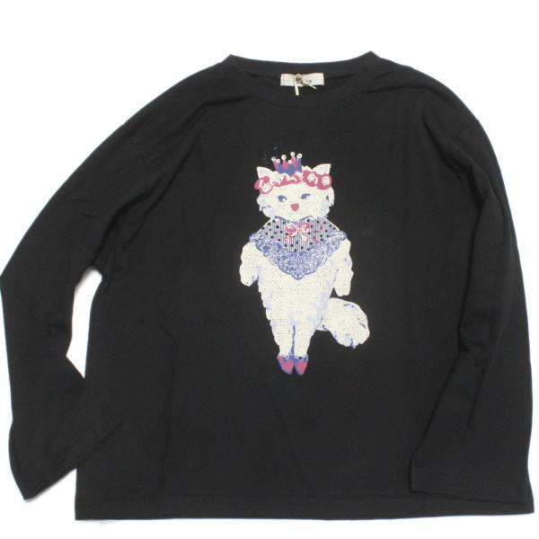 セール 「50%OFF」 長袖Tシャツ &quot;ユニカ&quot; おめかしcatロンT ブラック(4)