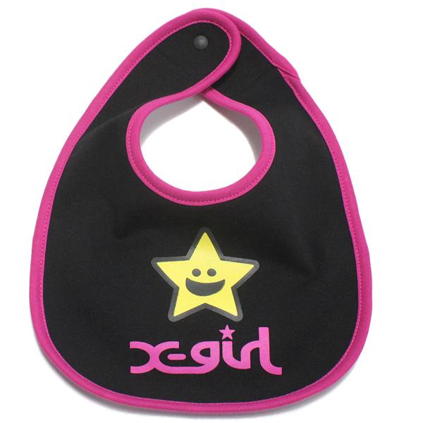 ベビー雑貨・ビブ "エックスガールステージズ" キラッキー＆ロゴスタイ クロ(80)