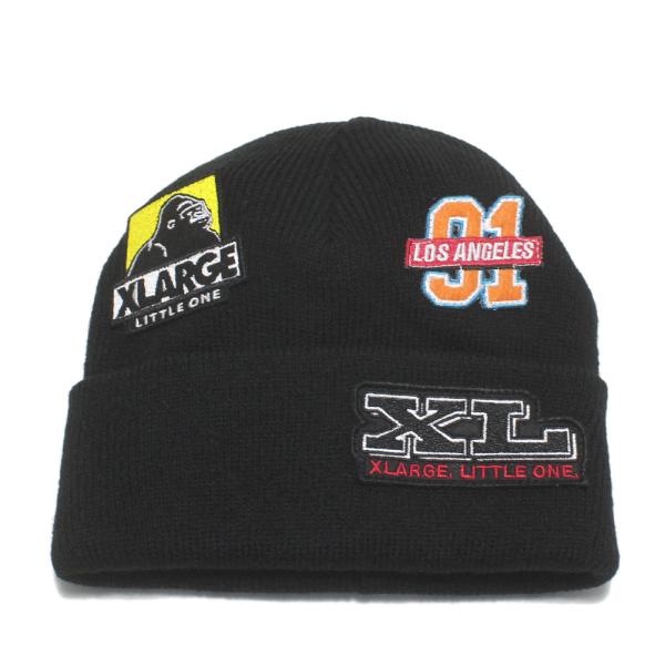 帽子 "エクストララージキッズ" ワッペンニットキャップ クロ(80)