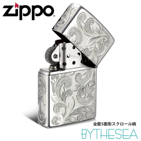 ZIPPO ジッポー オイルライター シルバー925 全面5面ハワイアン手彫り サテーナ仕上げ No...