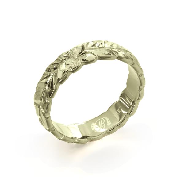 ハワイアンジュエリー オーダーメイド リング 指輪 リング 幅4mm 厚み2mm バレル 14Kグリ...