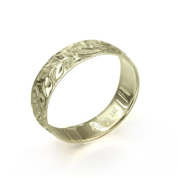 ハワイアンジュエリー オーダーメイド リング 指輪 リング 幅4mm 厚み1.2mm バレル 14K...