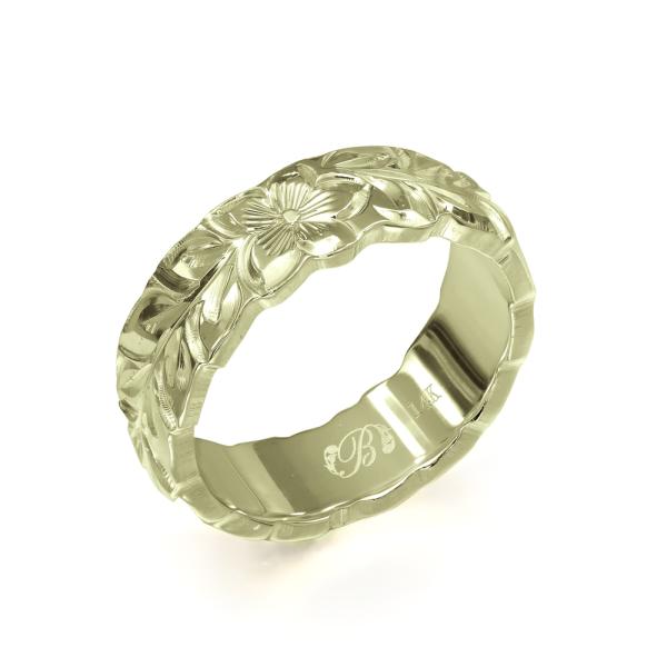 ハワイアンジュエリー オーダーメイド リング 指輪 リング 幅6mm 厚み2mm バレル 14Kグリ...