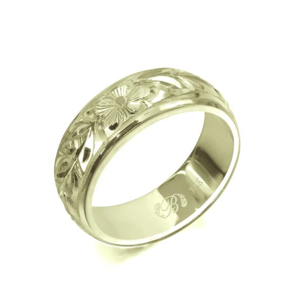 ハワイアンジュエリー オーダーメイド リング 指輪 リング 幅6mm 厚み2mm バレル 14Kグリ...