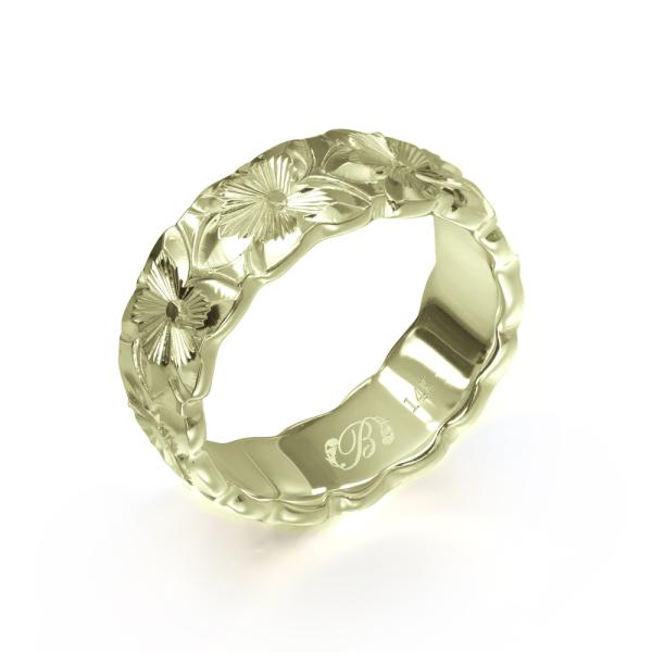 ハワイアンジュエリー オーダーメイド リング 指輪 リング 幅6mm 厚み2mm バレル 14Kグリ...