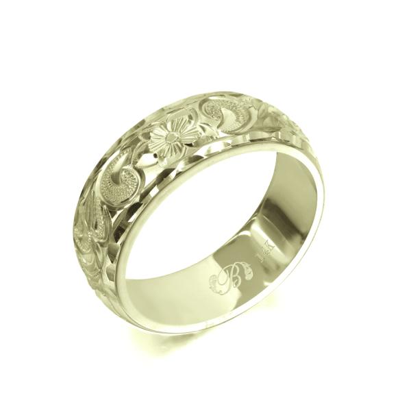 ハワイアンジュエリー オーダーメイド リング 指輪 リング 幅6mm 厚み2mm バレル 14Kグリ...