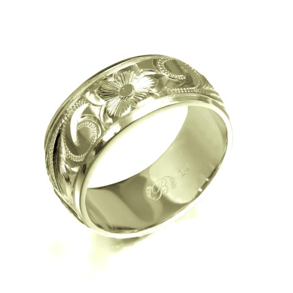 ハワイアンジュエリー オーダーメイド リング 指輪 リング 幅8mm 厚み1.5mm バレル 14K...