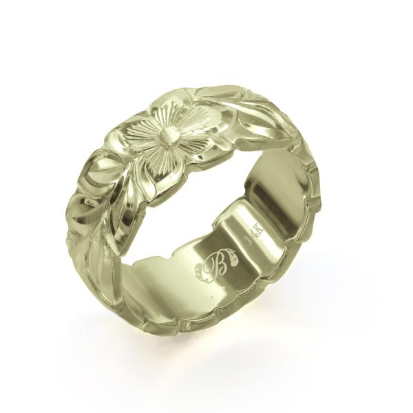 ハワイアンジュエリー オーダーメイド リング 指輪 リング 幅8mm 厚み2mm バレル 14Kグリ...