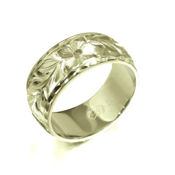 ハワイアンジュエリー オーダーメイド リング 指輪 リング 幅8mm 厚み1.5mm バレル 14K...