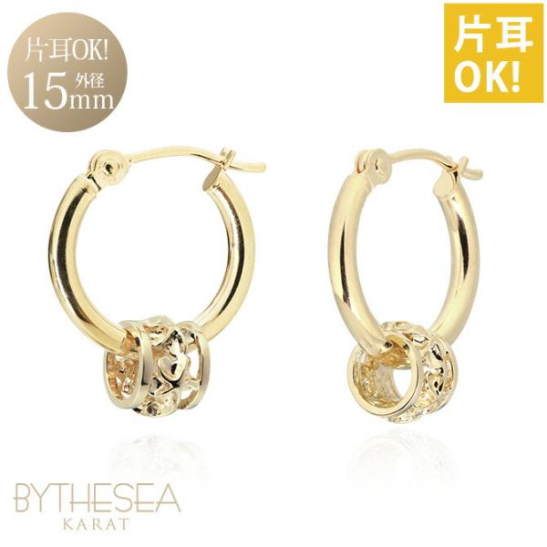 ハワイアンジュエリー ピアス レディース K14ゴールド チャーム フープ リング 外径15mm ポ...