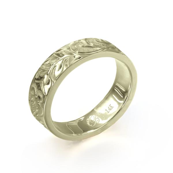 ハワイアンジュエリー オーダーメイド リング 指輪 リング 幅4mm 厚み2mm フラット 14Kグ...