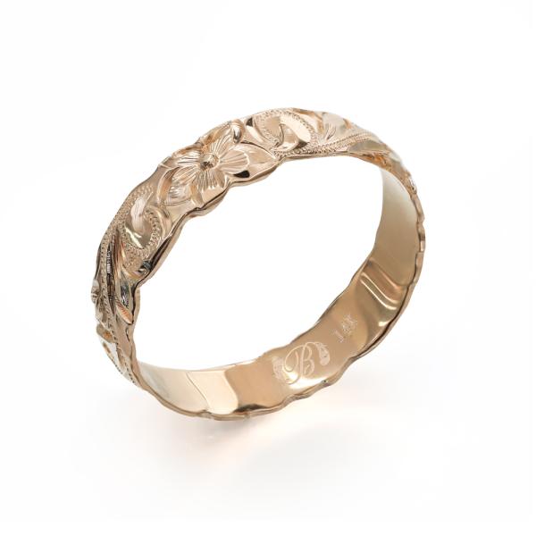 ハワイアンジュエリー オーダーメイド リング 指輪 リング 幅4mm 厚み1.2mm バレル 14K...