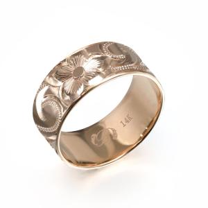 ハワイアンジュエリー オーダーメイド リング 指輪 リング 幅8mm 厚み1.2mm フラット 14Kピンクゴールド スクロール ノーエッジ PF8A-E