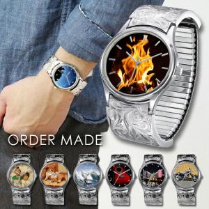 腕時計 刻印無料 誕生石入れ可 シルバー925 ハワイアン手彫り オリジナルプリント メンズ アナログ クォーツ Swb101 Or ハワイアンジュエリーミリオンベル 通販 Yahoo ショッピング