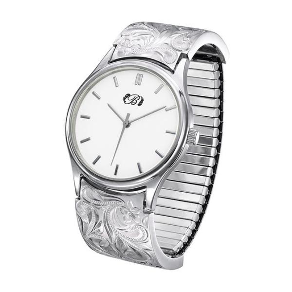 腕時計 刻印無料 誕生石入れ可 シルバー925 ハワイアン手彫り スクロール プルメリア メンズ ア...