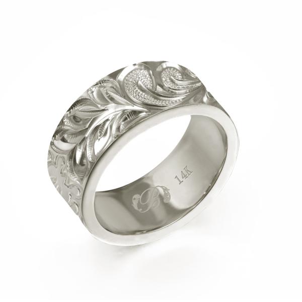 ハワイアンジュエリー オーダーメイド リング 指輪 リング 幅8mm 厚み2mm フラット 14Kホ...