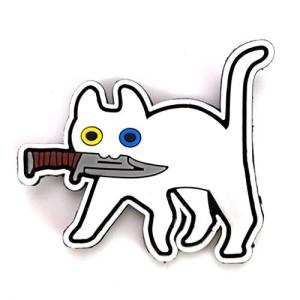 ミリタリー ワッペン サバゲー パッチ マジックテープ ベルクロ ナイフをくわえた猫ちゃんシリーズ PVC白猫の商品画像