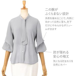 ブラウス シフォンブラウス パフスリーブ クラ...の詳細画像4