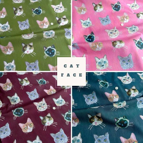 猫柄生地　nora.　Cat Face　（50ｃｍ単位）　　