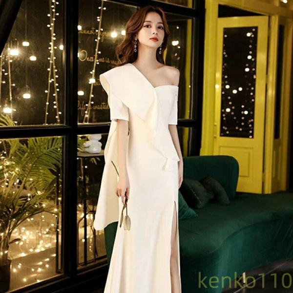 ウエディングドレス 花嫁 おしゃれ ロングドレス結婚式 シンプル ロングワンピース 二次会 ワンショ...