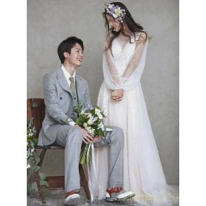 ウェディングドレス 結婚式 ロングドレス 可愛い ふわふわスカート お嫁さんシンプル  海外挙式ドレ...