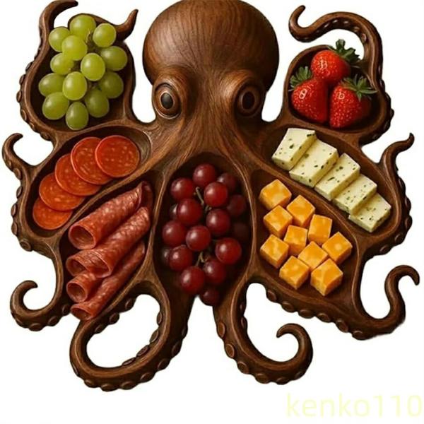 【送料無料】食器 木の皿 タコ型 フルーツ 木製食器  プレート お茶 お菓子 お皿  お盆トレイ ...