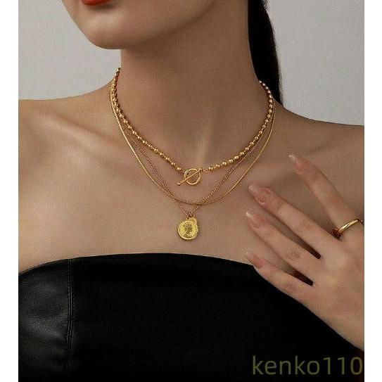 【送料無料】ネックレス 3点セット 5WAY仕様 両面 コイン マンテル スネーク 重ね付け 軽量 ...